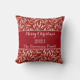 Christmas, Golden twigs, white, snowflakes, winter Cushion