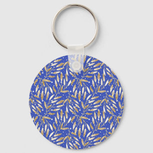 Christmas, Golden twigs, white, snowflakes, winter Key Ring