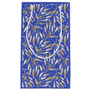 Christmas, Golden twigs, white, snowflakes, winter Small Gift Bag