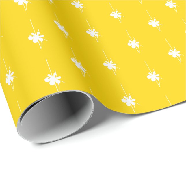 Christmas golden yellow white snowflakes cute wrapping paper (Roll Corner)