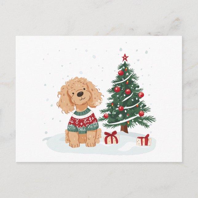Christmas Goldendoodle Dog Postcard (Front)