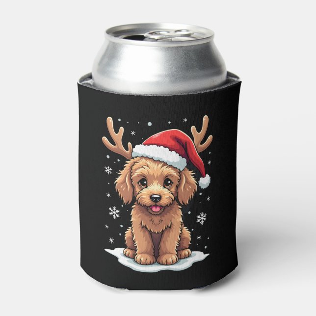 Christmas Goldendoodle Dog Reindeer Holiday Doodle Can Cooler (Can Front)
