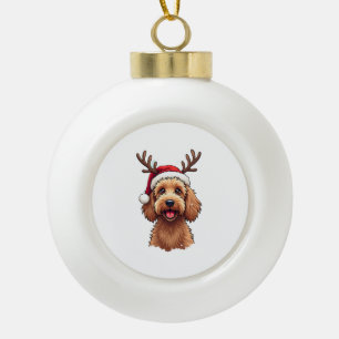 Christmas Goldendoodle Dog Reindeer Holiday Doodle Ceramic Ball Christmas Ornament