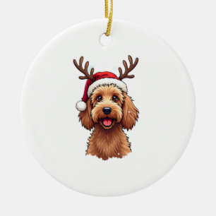 Christmas Goldendoodle Dog Reindeer Holiday Doodle Ceramic Ornament