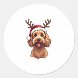 Christmas Goldendoodle Dog Reindeer Holiday Doodle Classic Round Sticker