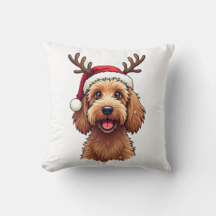 Christmas Goldendoodle Dog Reindeer Holiday Doodle Cushion