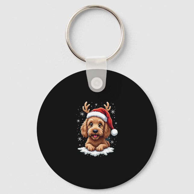 Christmas Goldendoodle Dog Reindeer Holiday Doodle Key Ring (Front)