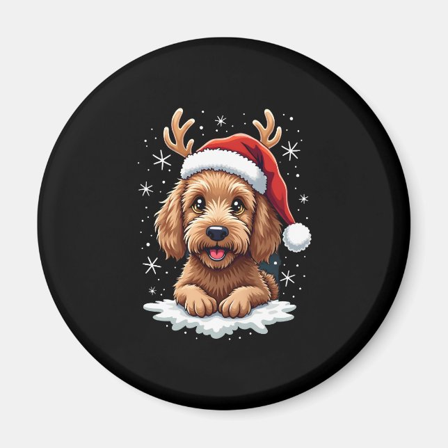 Christmas Goldendoodle Dog Reindeer Holiday Doodle Magnet (Front)