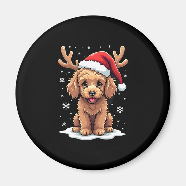 Christmas Goldendoodle Dog Reindeer Holiday Doodle Magnet (Front)
