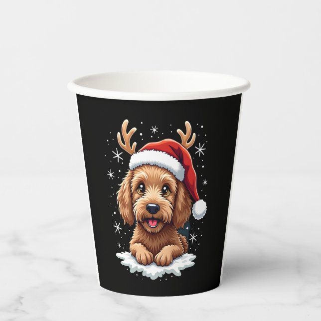 Christmas Goldendoodle Dog Reindeer Holiday Doodle Paper Cups (Front)
