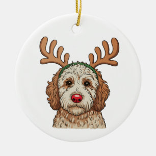 Christmas Goldendoodle Dog Reindeer Xmas Family Ceramic Ornament