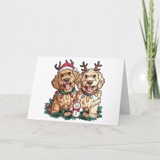 Christmas Goldendoodle Dogs Card (Front)
