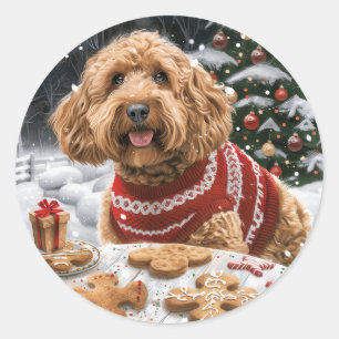 Christmas Goldendoodle Dogs Classic Round Sticker