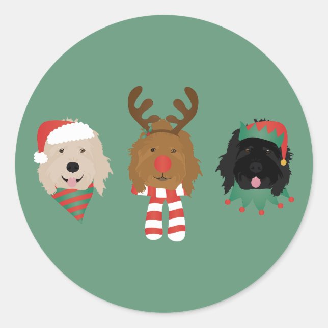 Christmas Goldendoodle Dogs Classic Round Sticker (Front)