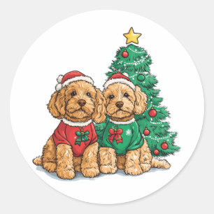 Christmas Goldendoodle Dogs Classic Round Sticker