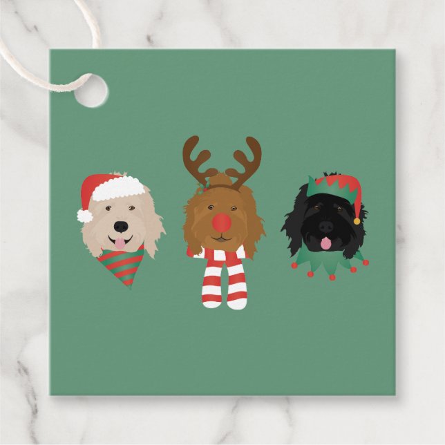 Christmas Goldendoodle Dogs Favour Tags (Front)