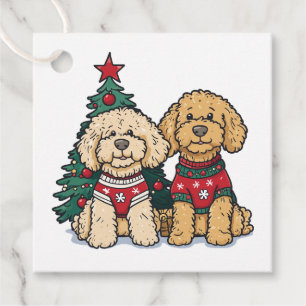 Christmas Goldendoodle Dogs Favour Tags