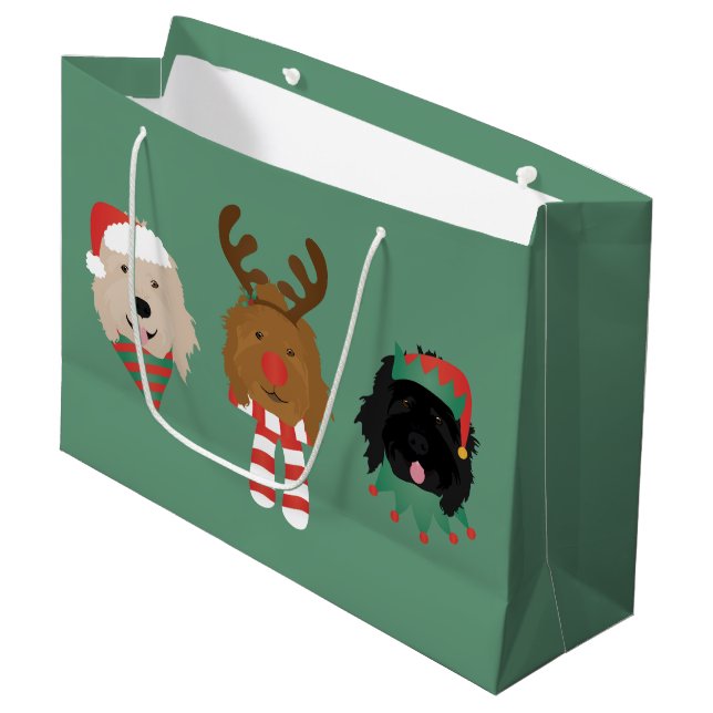 Christmas Goldendoodle Dogs Large Gift Bag (Front Angled)