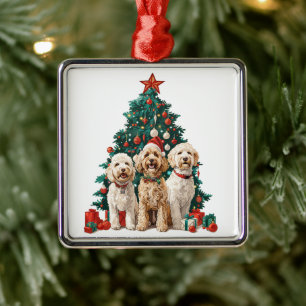 Christmas Goldendoodle Dogs Metal Ornament