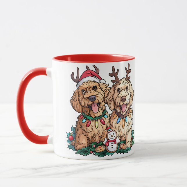 Christmas Goldendoodle Dogs Mug (Left)