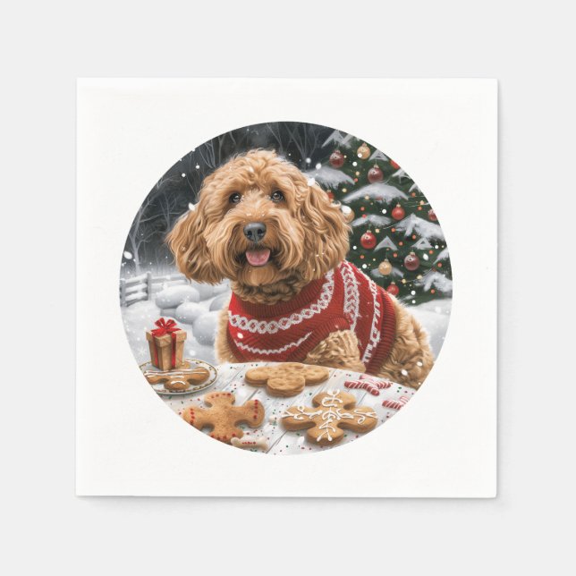 Christmas Goldendoodle Dogs Napkin (Front)
