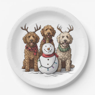 Christmas Goldendoodle Dogs Paper Plate