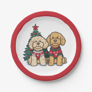 Christmas Goldendoodle Dogs Paper Plate