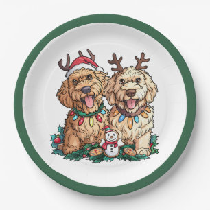 Christmas Goldendoodle Dogs Paper Plate
