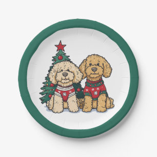 Christmas Goldendoodle Dogs Paper Plate