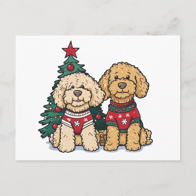 Christmas Goldendoodle Dogs Postcard (Front)