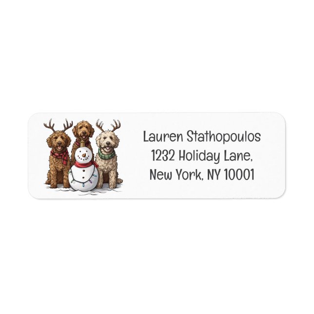 Christmas Goldendoodle Dogs Return Address Label (Front)