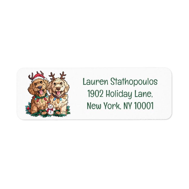 Christmas Goldendoodle Dogs Return Address Label (Front)