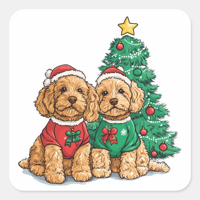 Christmas Goldendoodle Dogs Square Sticker (Front)