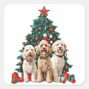 Christmas Goldendoodle Dogs Square Sticker