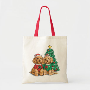 Christmas Goldendoodle Dogs Tote Bag
