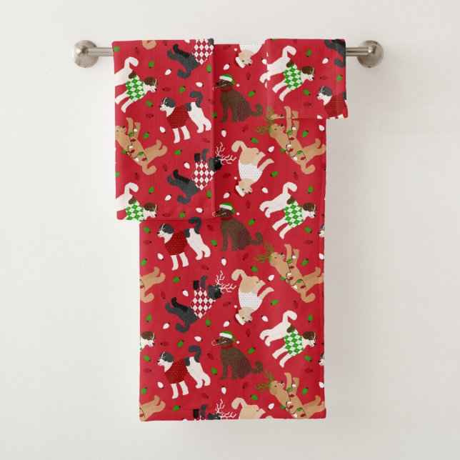 Christmas Goldendoodle Labradoodle Bath Towel Set (Insitu)