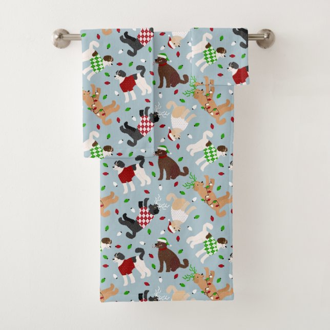 Christmas Goldendoodle Labradoodle Bath Towel Set (Insitu)