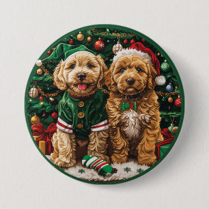 Christmas Goldendoodle Puppy Dogs 7.5 Cm Round Badge