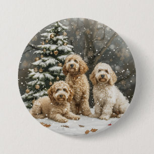 Christmas Goldendoodle Puppy Dogs 7.5 Cm Round Badge