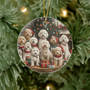 Christmas Goldendoodle Puppy Dogs Ceramic Ornament