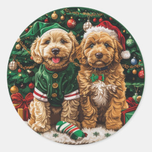 Christmas Goldendoodle Puppy Dogs Classic Round Sticker