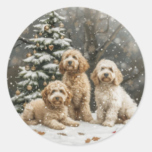 Christmas Goldendoodle Puppy Dogs Classic Round Sticker