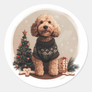 Christmas Goldendoodle Puppy Dogs Classic Round Sticker