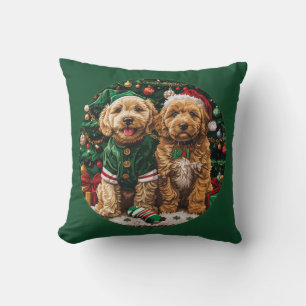 Christmas Goldendoodle Puppy Dogs Cushion