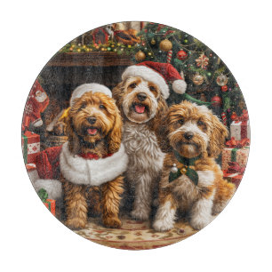 Christmas Goldendoodle Puppy Dogs Cutting Board