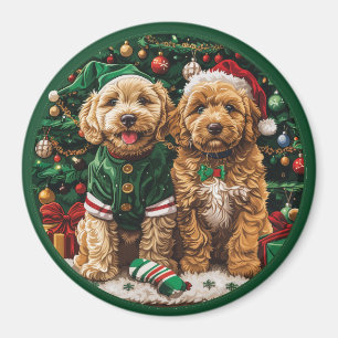 Christmas Goldendoodle Puppy Dogs Magnet