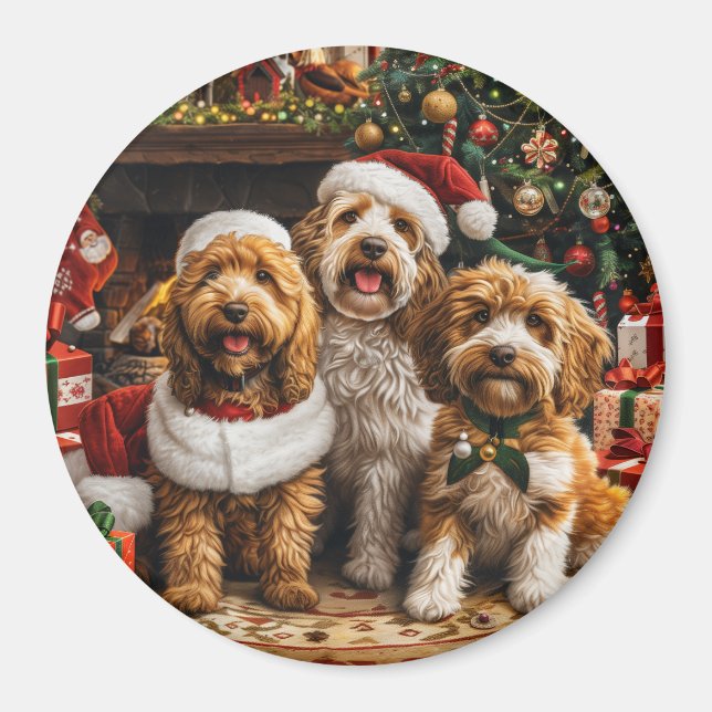 Christmas Goldendoodle Puppy Dogs Magnet (Front)