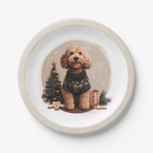 Christmas Goldendoodle Puppy Dogs Paper Plate