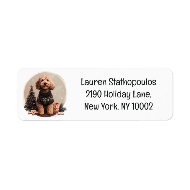 Christmas Goldendoodle Puppy Dogs Return Address Label (Front)