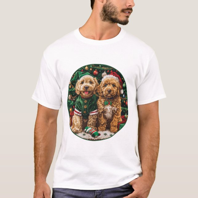 Christmas Goldendoodle Puppy Dogs T-Shirt (Front)